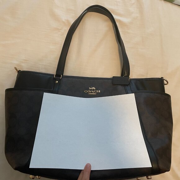 Coach NWOT leather logo diaper bag/baby bag/purse - dark brown - Picture 10 of 11